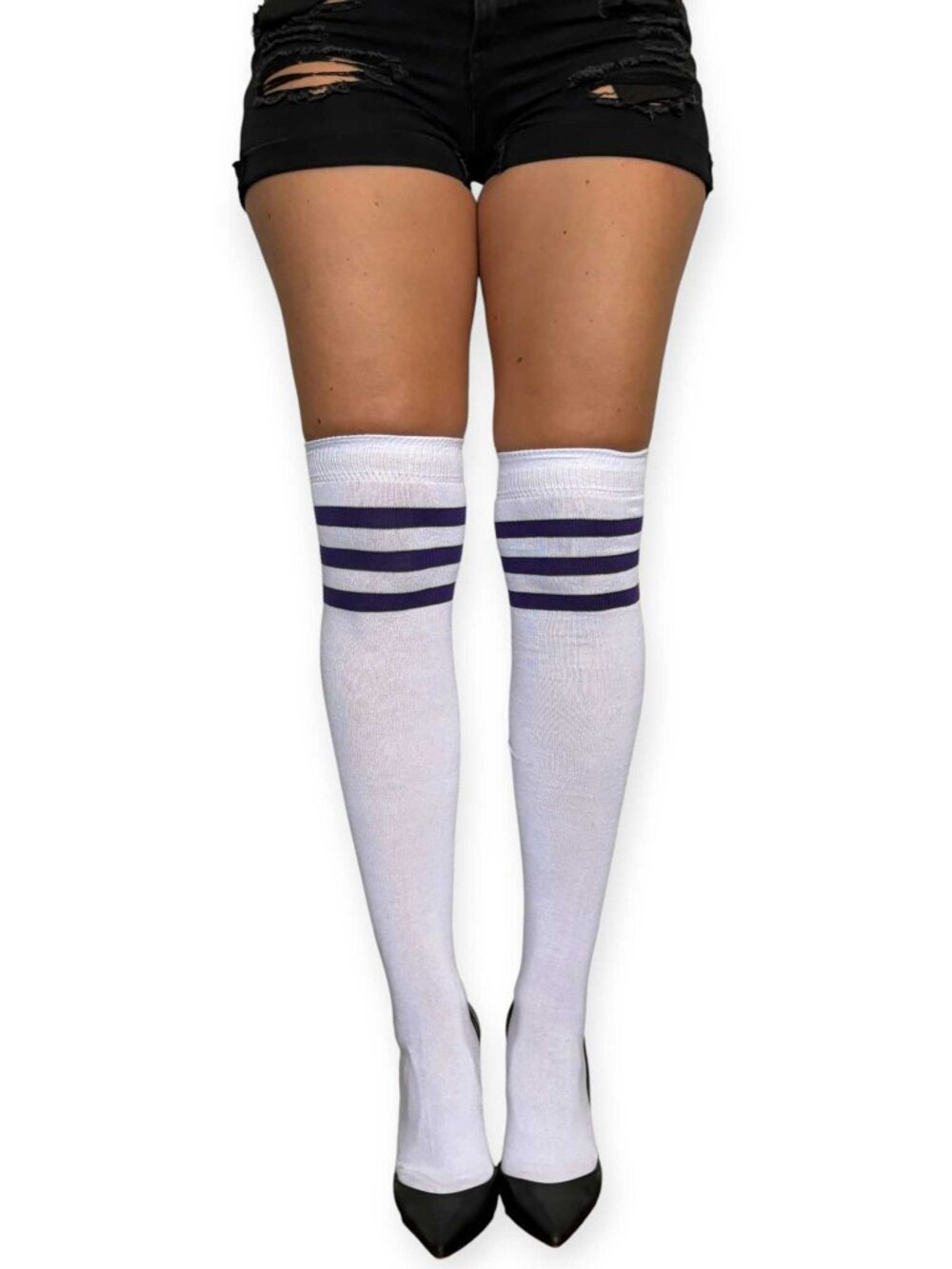 White and Purple Over the Knee Socks for Women